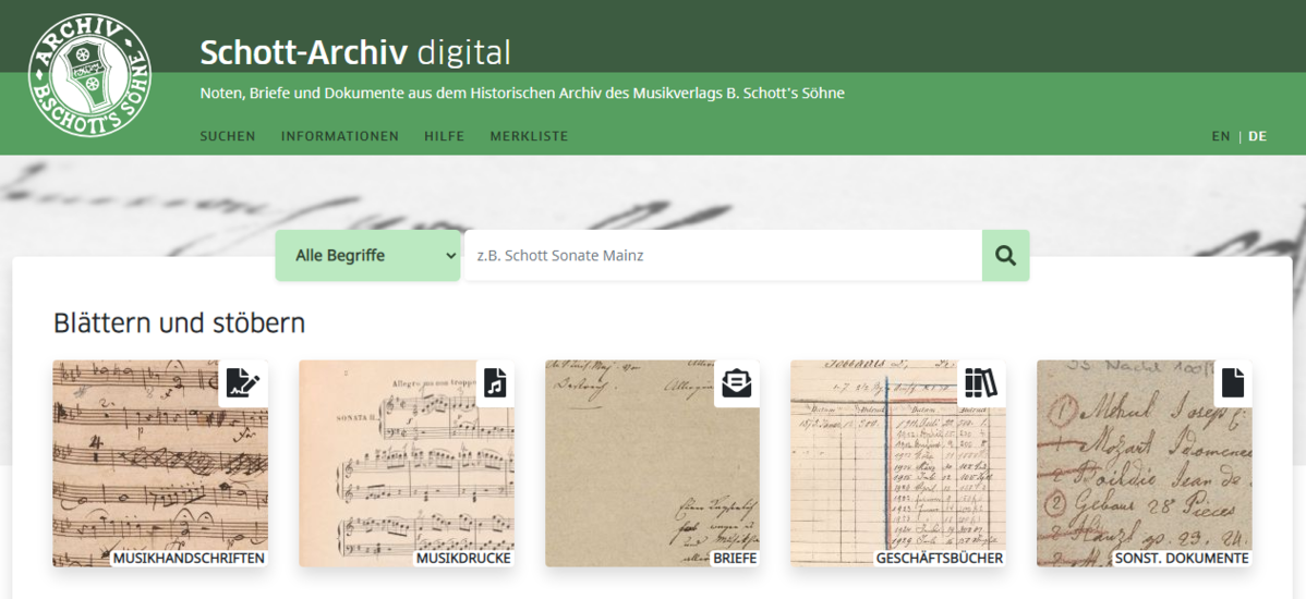 Historical Archive of the Schott Music Publishing House, View on the website