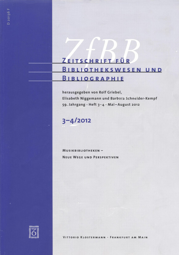 Zeitschrift für Bibliothekswesen und Bibliographie, H. 3-4/2012, Titelblatt