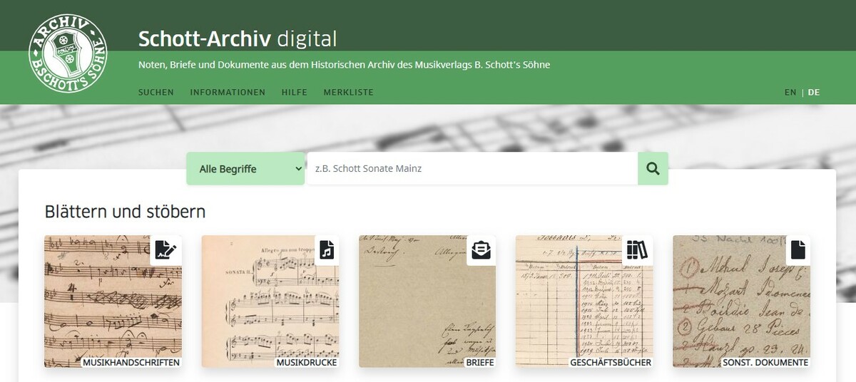 Ausschnitt Startseite "Schott-Archiv digital"