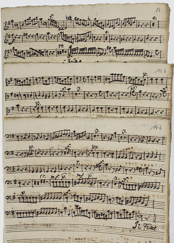 Staffelaufnahme der Stimmen zum Autograph des Cembalokonzertes e-Moll von Chr. Schaffrath (SA 2976). Mit freundlicher Genehmigung der Sing-Akademie zu Berlin