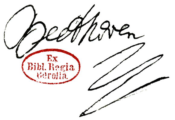 Signatur Beethoven und Bibliothekssiegel