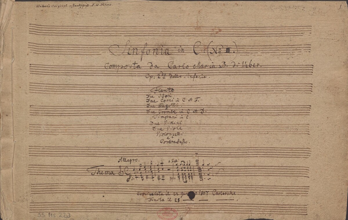 Titelblatt Carl Maria von Weber, Sinfonie Nr. 2 C-Dur WeV M.3