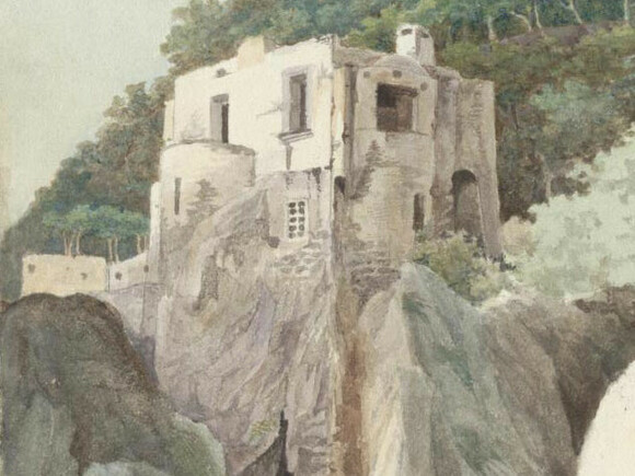 Felix Mendelssohn Bartholdy: Aquarell aus Amalfi im Skizzenbuch der Italien-Reise, Mai 1831 (MA Nachl. 22/B,1) 