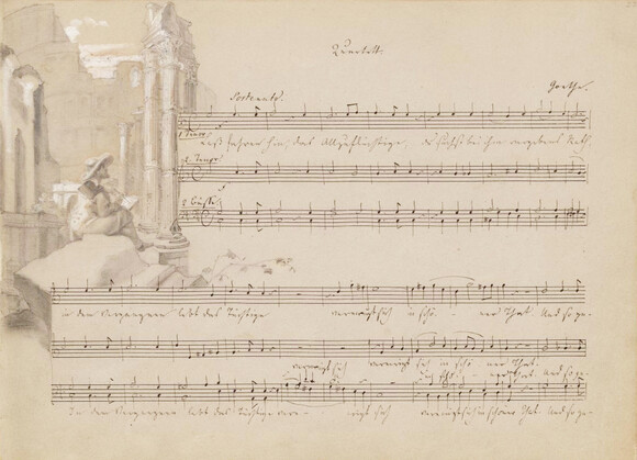 Fanny Hensel: »Lass fahren hin das allzu Flüchtige«. Vokalquartett für 4 Männerstimmen. Autographe Reinschrift aus dem »Reise-Album 1839–1840« (MA Ms. 163, S. 23 ff.)  