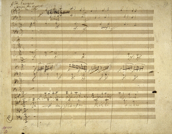 L. v. Beethoven, Sinfonie Nr. 9, op. 125, autographe Partitur, Seite aus dem 4. Satz (Mus.ms.autogr. Beethoven Art. 204 (3a)).