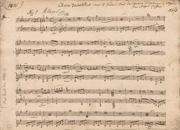 Joseph Küffner: Choix d'airs en Duo pour 2 Violons tirés de l'opera l'italiana in Algeri. Autograph, 1820 
