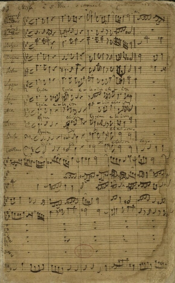 Erste Notenseite der Messe h-Moll BWV 232 von J. S. Bach, Mus.ms. Bach P 180