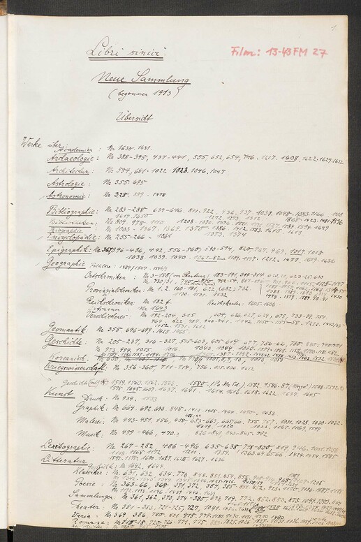 Libri sin NS1 Bandkatalog Deckblatt Codices manuscripti et Libri Sinici = Alte Sammlung (1847-1913; enthält die Signaturen Libri sin. 1 bis Libri sin. 1603; nur Titel mit einem roten Haken sind in Berlin vorhanden; in der linken Kolumne wurden Verweise auf Einträge in den Katalogen Klaproth (K) und Schott (Sch) notiert).