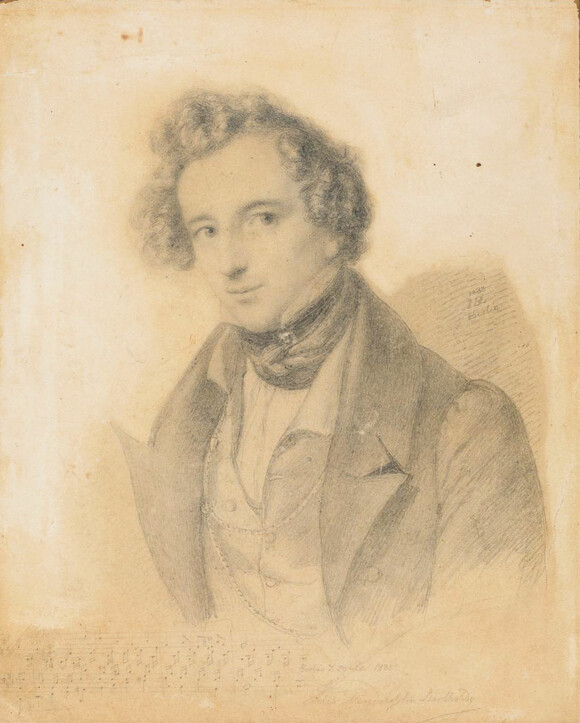 Felix Mendelssohn Bartholdy. Porträtzeichnung von Eduard Bendemann, 1832 (MA BA 157) 