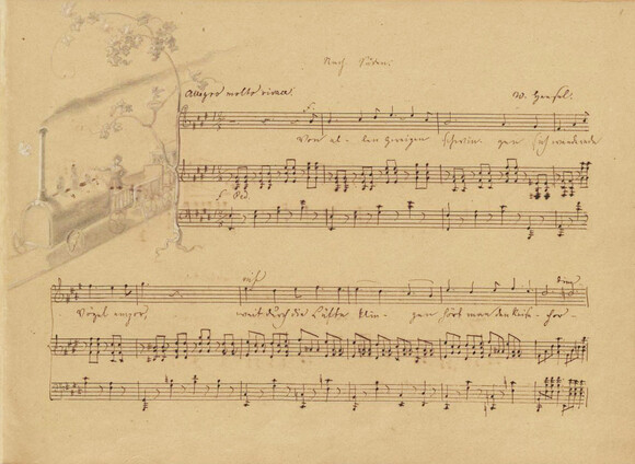 Fanny Hensel: Abschied aus Rom. Klavierstück im Reise-Album 1839-40. Autographe Reinschrift mit Vignette von Wilhelm Hensel, 1841 (MA Ms. 163)
