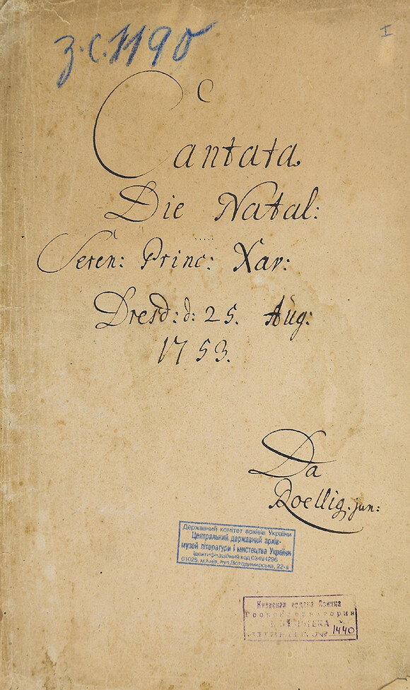 Autographes Titelblatt zur Kantate "Der Jäger und der Landmann" von Johann Christian Roellig (SA 1440). Mit freundlicher Genehmigung der Sing-Akademie zu Berlin