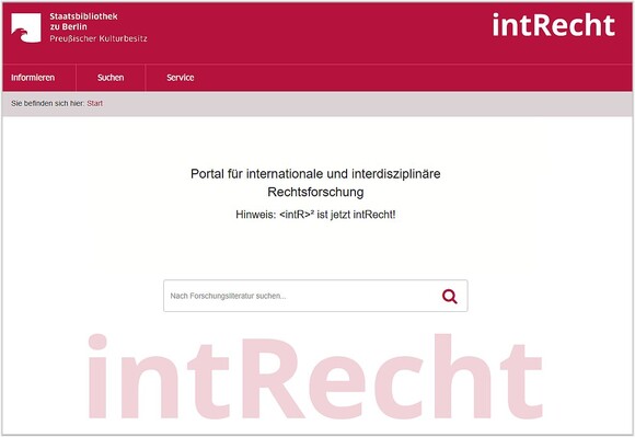 Ausschnitt der Startseite des Portals intRecht