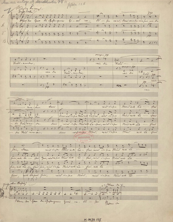 Arnold Mendelssohn: Wenn der Herr die Gefangenen Zions erlösen wird. Motette op. 81,1. Autograph, 1918 (Mus.ms.autogr. Mendelssohn, A. 78 N) 