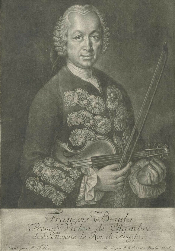 Franz Benda, Mezzotinto von Joachim Martin Falbe, gestochen von Johann Matthias Schuster, 1756 Signatur: Mus.P. Benda, F. II,1 
