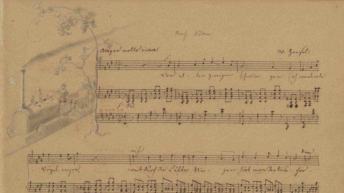 Fanny Hensel: Nach Süden! Lied im Reise-Album 1839-40. Autographe Reinschrift mit Vignette von Wilhelm Hensel, 1841 (MA Ms. 163) 