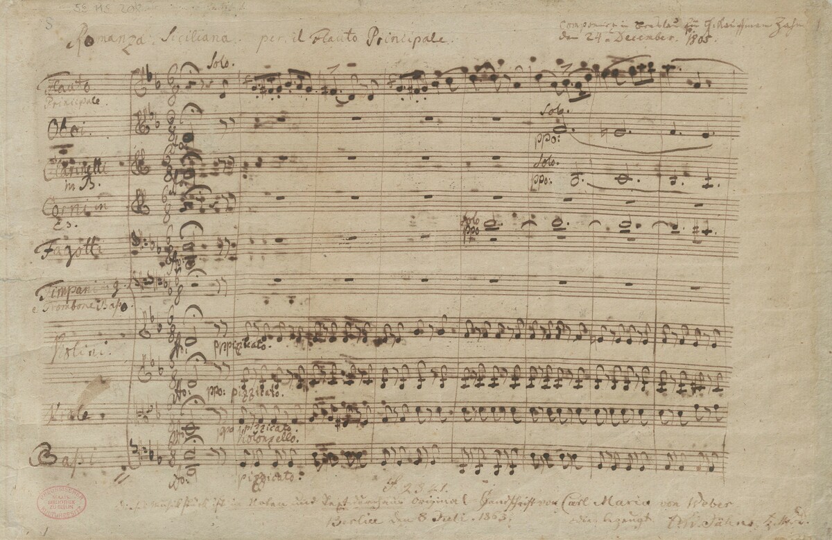 Carl Maria von Weber: Romanza siciliana. Autograph, Ende 1805