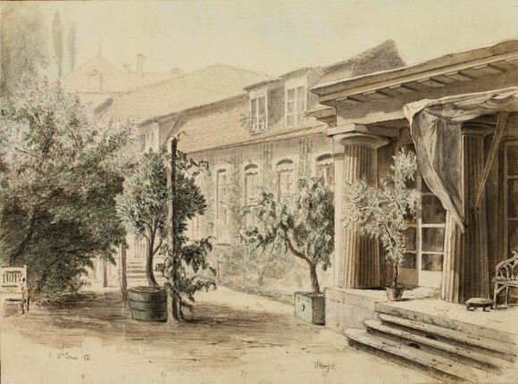 Sebastian Hensel: Das Gartenhaus in der Leipziger Straße 3. Aquarellierte Bleistiftzeichnung, 1851  (MA BA 188,41) 