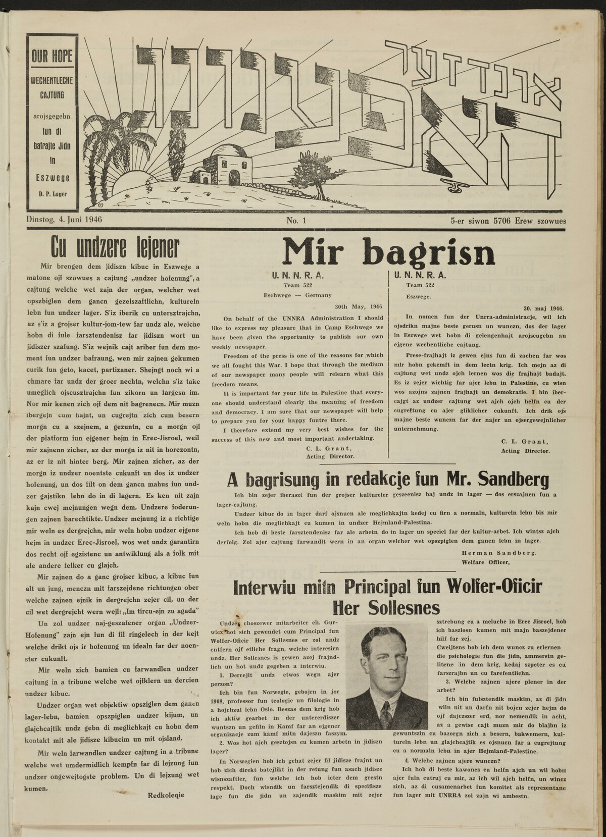 Newspaper of Displaced Persons, Undzer Hofenung, Eschwege