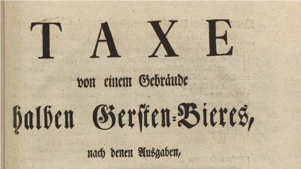 Taxe von einem Gebräude halben Gersten-Bieres. 1771