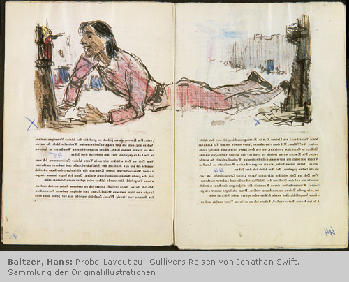 Hans Baltzer: Originalillustration zu "Gullivers Reisen" von Jonathan Swift
