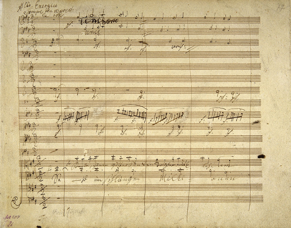 L. v. Beethoven, Sinfonie Nr. 9, op. 125, autographe Partitur, Seite aus dem 4. Satz (Mus.ms.autogr. Beethoven Art. 204 (3a)).
